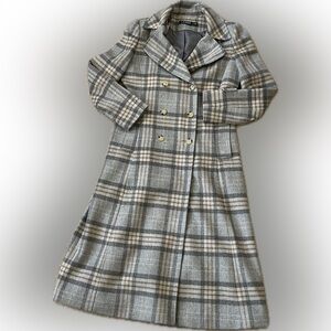 Lauren Ralph Lauren Wool Blend Double Breasted Gray and Cream Plaid Coat